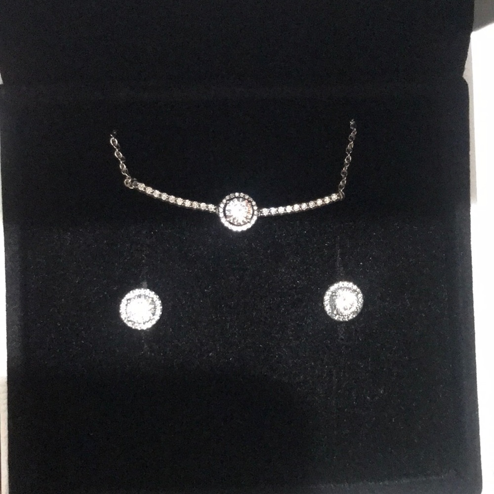 Pandora earrings and necklace